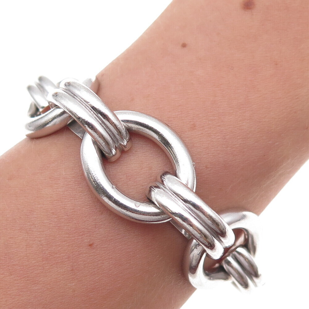 925 Sterling Silver Antique Art Deco Oval Link Bracelet 7.25"